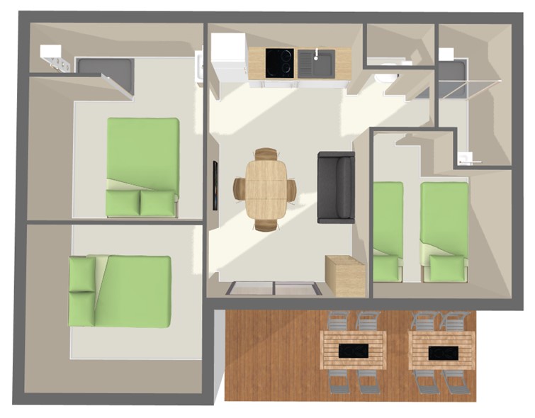 Map Chalet Premium 48 m² (3 bedrooms, 6 persons)